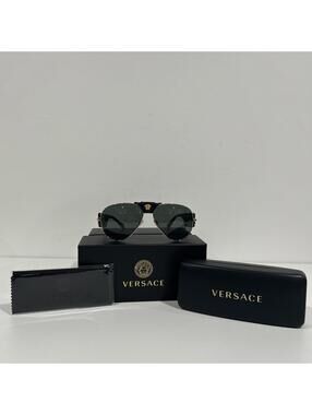 Versace Gold Aviator Sunglasses Tortoise Frame Green Lenses Designer Turtle